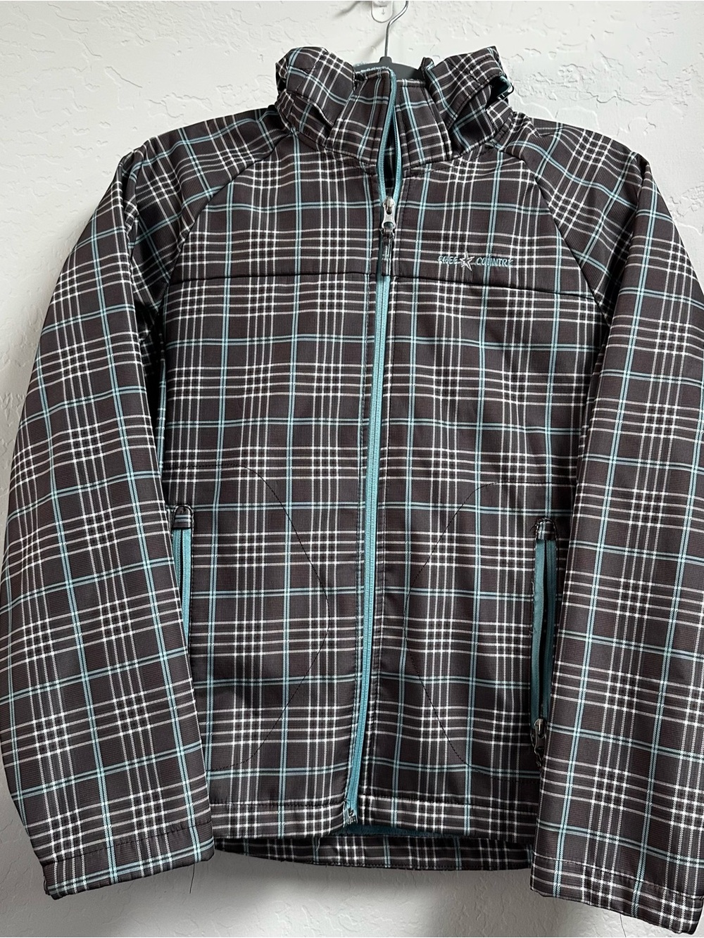 Free Country Plaid Full-Zip Softshell Jacket Faux Fur Fleece Lined Hooded Large